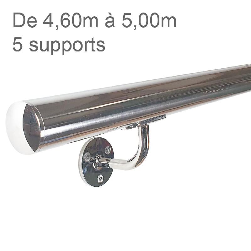 Rampe murale en inox poli miroir - Longueur ajustable 4,60m à 5m - Inox 316L, Ø 42.4 mm, 5 supports_0