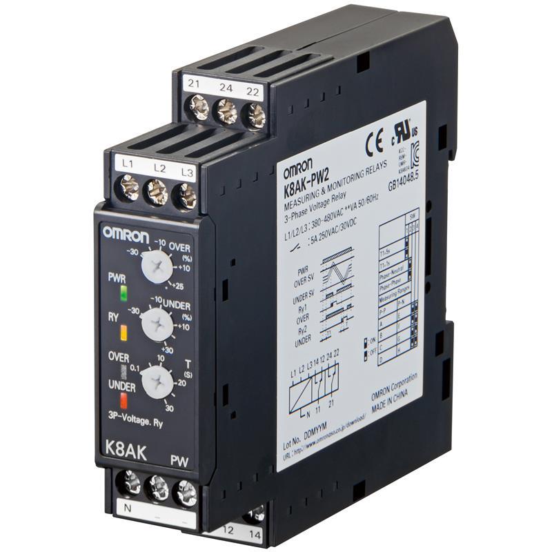 Relais de contrôle de tension triphasé K8AK-PW2 - surtensions et sous-tensions - 380 à 480 Vc.a. ou 220 à 277 Vc.a._0