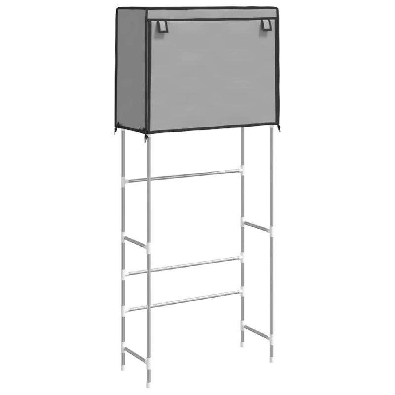 Support de rangement 2 niveaux - Gris fer - Pour machine à laver avec rideau flexible et structure robuste_0