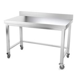 Table de travail en inox 1500 x 600 mm adossée avec renfort sur roulettes PREMIUM / GOLDINOX - inox 3701770803965_0
