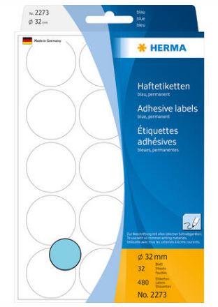 Étiquettes/pastilles autocollantes rondes Ø 32 mm - bleues - référence 2273 - adhésion permanente - 480 unités_0