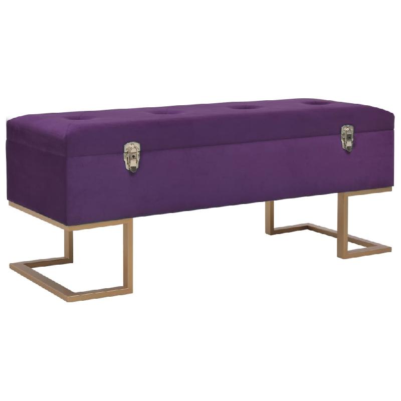 Banc banquette en velours violet avec compartiment de rangement - 105 cm - Pieds en fer doré 02_0010749_0