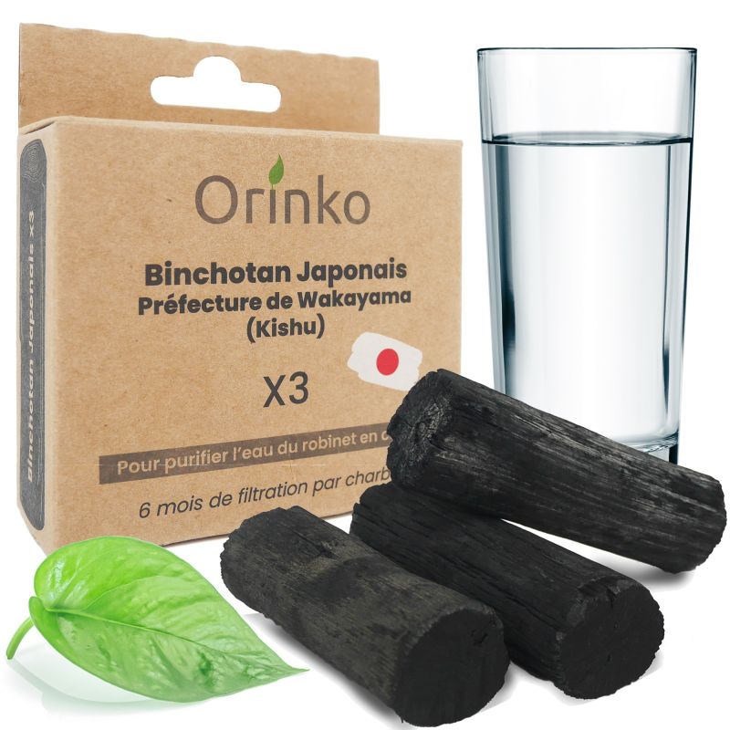 Binchotan japonais de kishu 3x (boîte) | région de wakayama - charbons actifs - orinko - carafe_0