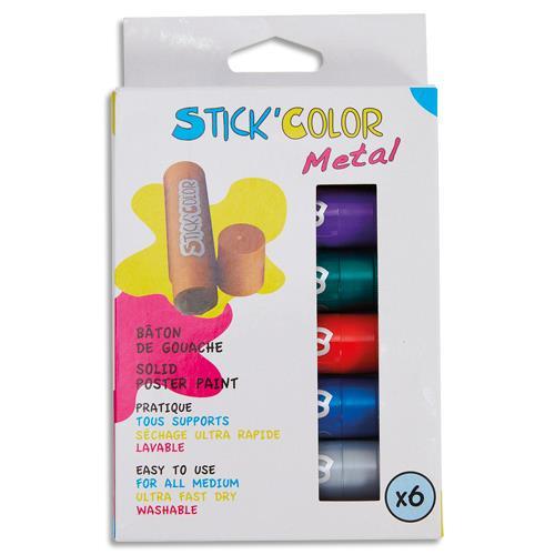 BOÎTE DE 6 STICKS DE GOUACHE SOLIDE O'COLOR 10G - 6 COULEURS METALISEES ASSORTIES