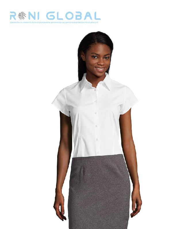 Chemise femme stretch manches courtes en coton/élasthanne - coupe cintrée - EXCESS SOL'S_0