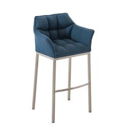Décoshop26 - Tabouret de bar chaise haute de comptoir couture carrées assise en tissu bleu 4 pieds stables en acier inoxydable 10_0004722 - bleu 300_0