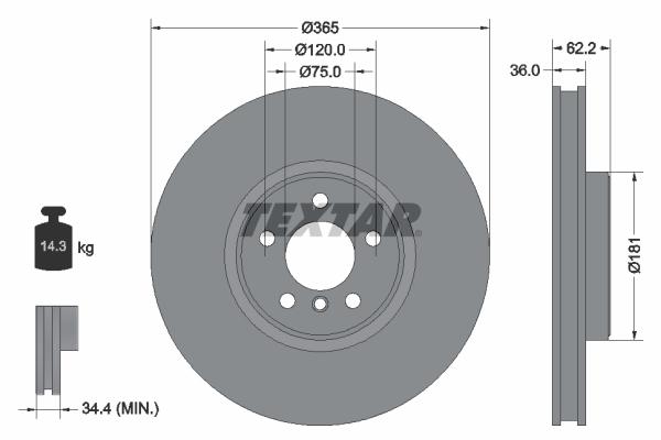 Disque de frein ventilé intérieur - Textar 92161003 - Boîte de 1 disque_0