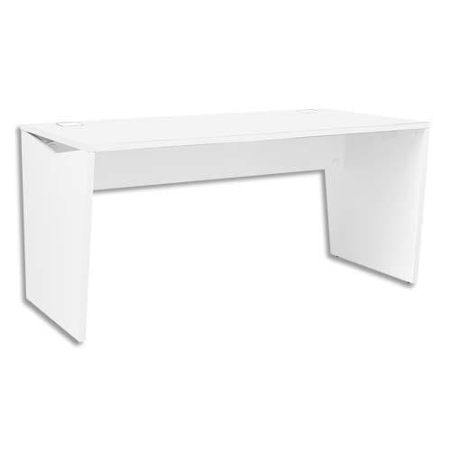 Gautier office bureau pied panneau yes blanc, avec voile de fond, 2 passe-cables l140 x h74 x p80 cm_0