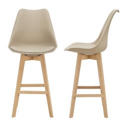 Helloshop26 - Lot de 2 tabourets de bar siège avec dossier et repose-pied rembourré 105 cm beige 03_0002776 - 3000334399785_0