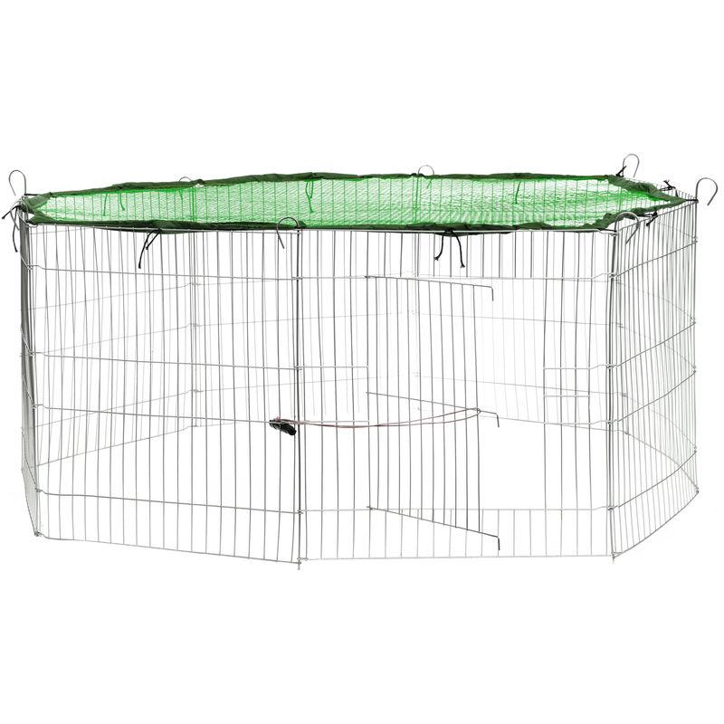 TECTAKE - PARC D'EXTÉRIEUR GRILLAGÉ À LAPINS ET PETITS RONGEURS + 1 FILET DE PROTECTION 117 CM X 117 CM VERT