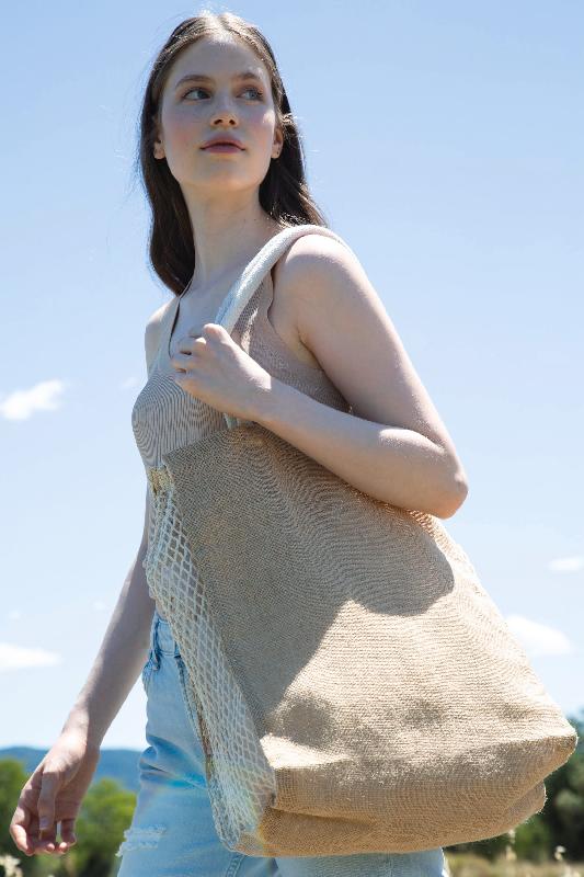 Sac shopping en jute avec soufflet en filet coton - Réf: KI0281 - Kimood_0