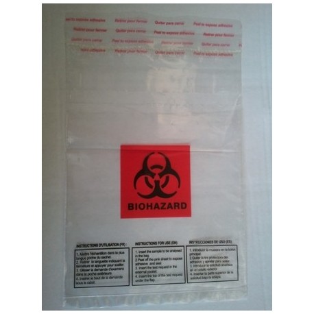 Sachet inviolable BIOHAZARD - Double poche, PEBD vierge 50 microns, qualité alimentaire, étanche_0