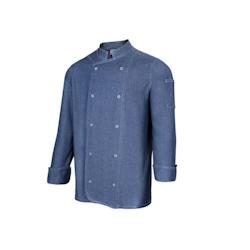 Veste de cuisine en denim Velilla - Taille XL - Bleu - Polyester et coton - Col mao et manches longues_0