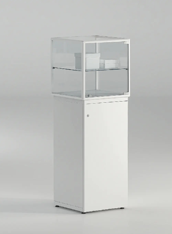 Vitrine sur socle 6-LAPVA - Vitrine colonne en verre trempé avec espace de rangement sécurisé_0