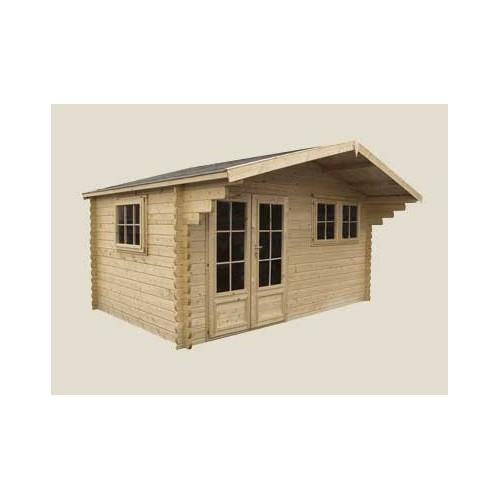 Chalet en bois plain-pied / madrier 44 mm / 26.83 m² / en kit / toit double pente_0