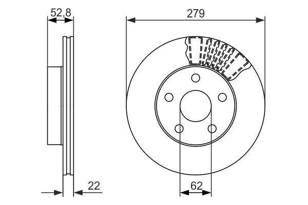 Disque de frein ventilé Bosch 0986479618 - boîte de 2 disques - côté avant - 5 trous - épaisseur 22 mm_0
