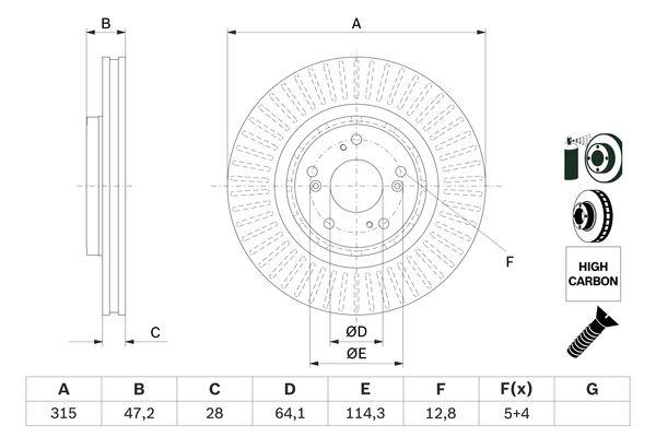 Disque de frein Bosch 0986479F12 - boîte de 2 disques ventilés pour montage avant_0