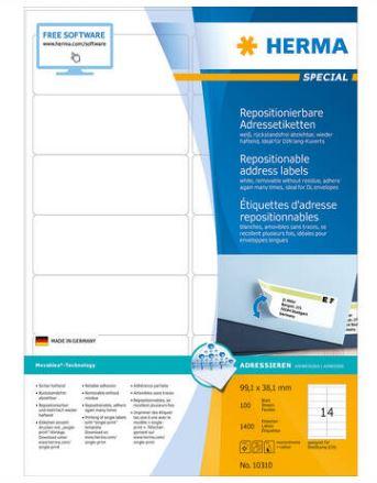 Étiquettes d'adresse amovibles - A4, 99,1 x 38,1 mm - Référence 10310 - Compatibles imprimantes laser, jet d'encre et photocopieuses_0