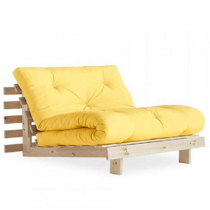 FAUTEUIL CONVERTIBLE FUTON ROOTS PIN NATUREL COLORIS JAUNE COUCHAGE 90 X 200 CM._0