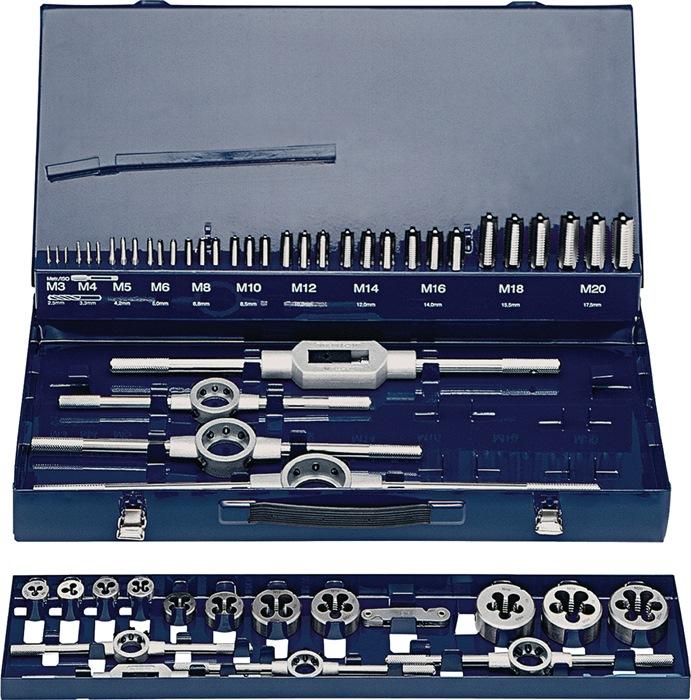 Jeu de filières et tarauds HSS M3-M20 - 54 pièces avec coffret en métal PROMAT_0
