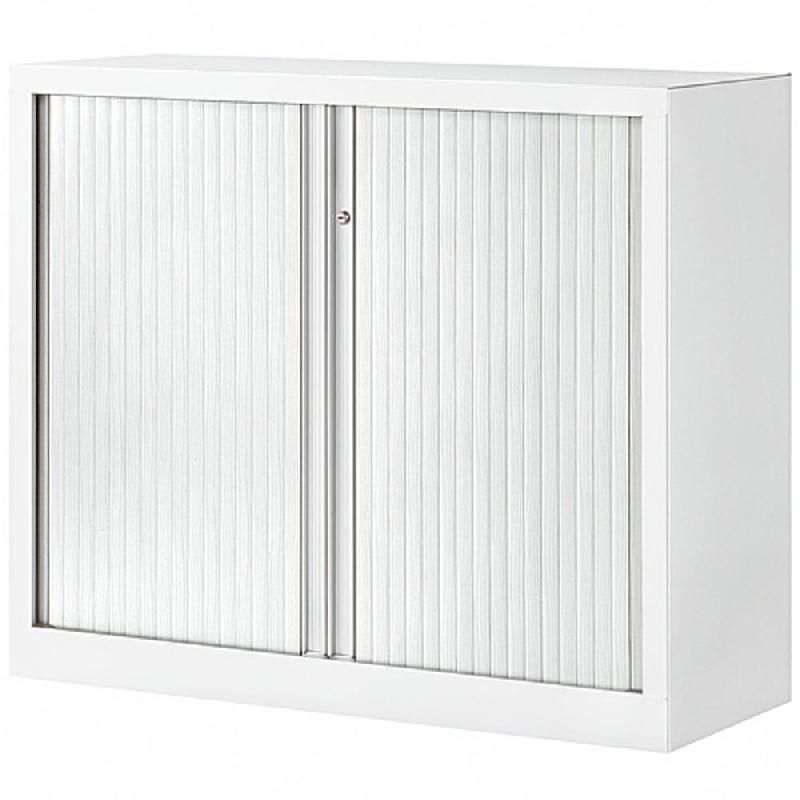 JPG ARMOIRE MÉTAL MONOBLOC NF ENVIRONNEMENT - A RIDEAUX - H. 100 X L. 120 CM - CORPS BLANC  - RIDEAUX BLANC