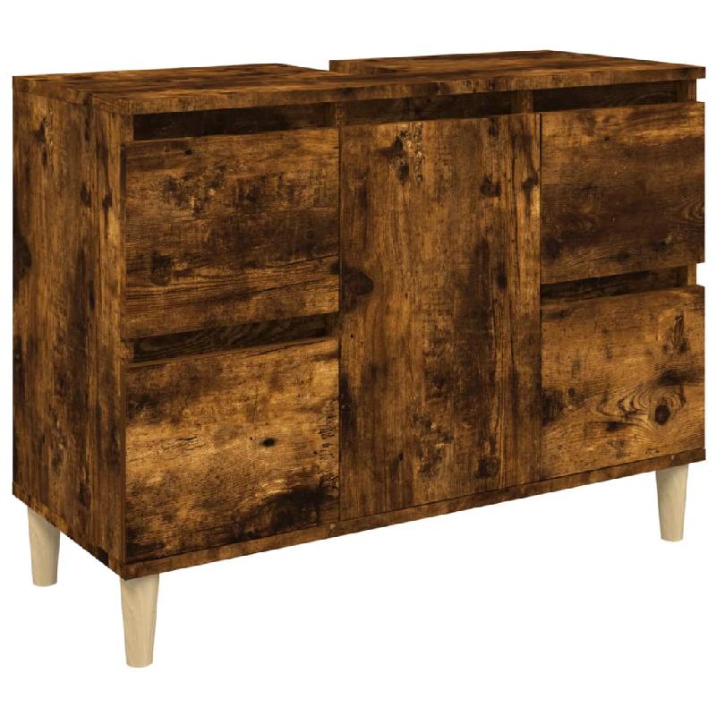 MEUBLE D\'ÉVIER ARMOIRE DE LAVABO 80 X 33 X 60 CM BOIS D\'INGÉNIERIE CHÊNE FUMÉ 02_0006820_0