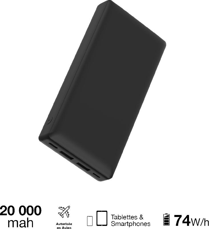 MOXIE - Batterie nomade 20 000 mAh, Micro-USB / Type-C, 2 ports USB - Noir - Réf. 934423_0