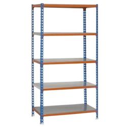 SimonRack Etagère métallique sans vis Simonclick 5 plateaux de 180 kgs par plateau couleur BLEU/ORANGE/GALVA 1800x900x300 mm (haut x largeur x profo_0