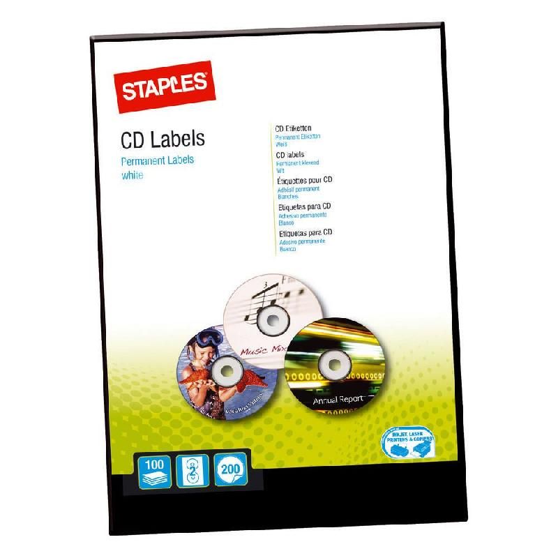 STAPLES ETIQUETTE POUR CD LASER STAPLES - BLANCHE -   Ø 117 MM - BOÎTE DE 100