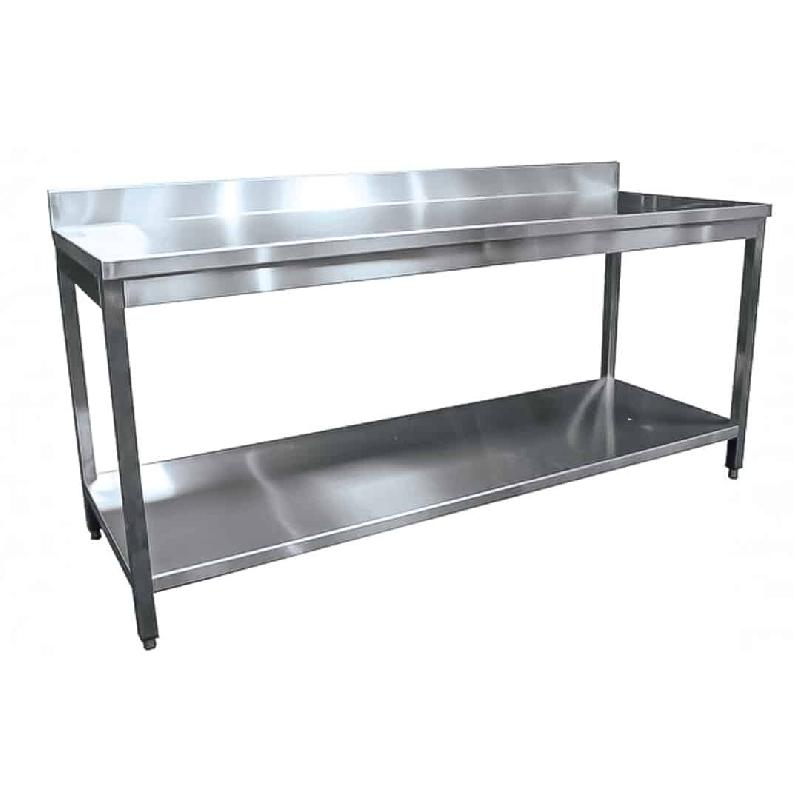 Table démontable pieds carrés, inox AISI 304, adossée + étagère, P 600 mm (Longueur, mm: 2000 - Réf BUD-DCTAE206-1)_0
