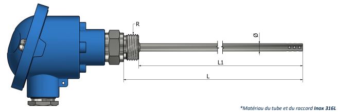 Thermocouple d'ambiance ajouré avec raccord fixe - tête de raccordement TH23 - Types K, N, J, T, E, R, S, B_0