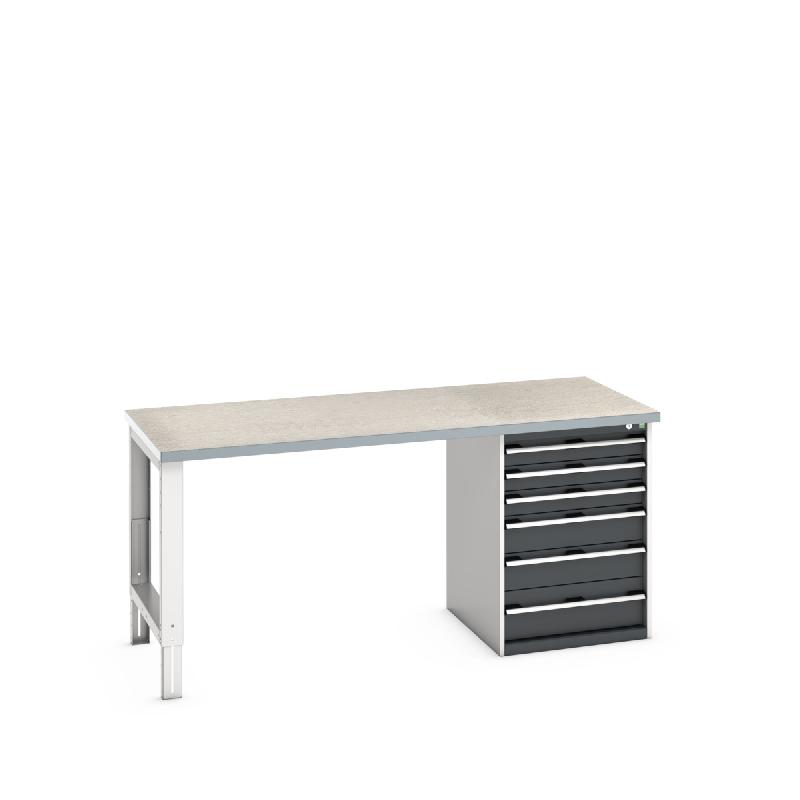 41004120 - Établi Standard Cubio Lino avec armoire à 6 tiroirs et plateau en lino 40 mm_0