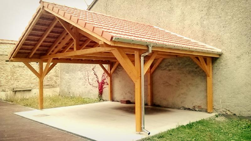 Abri 2 pans 2 voitures 5 poteaux porte à faux - abriboa - en sapin lamellé collé_0