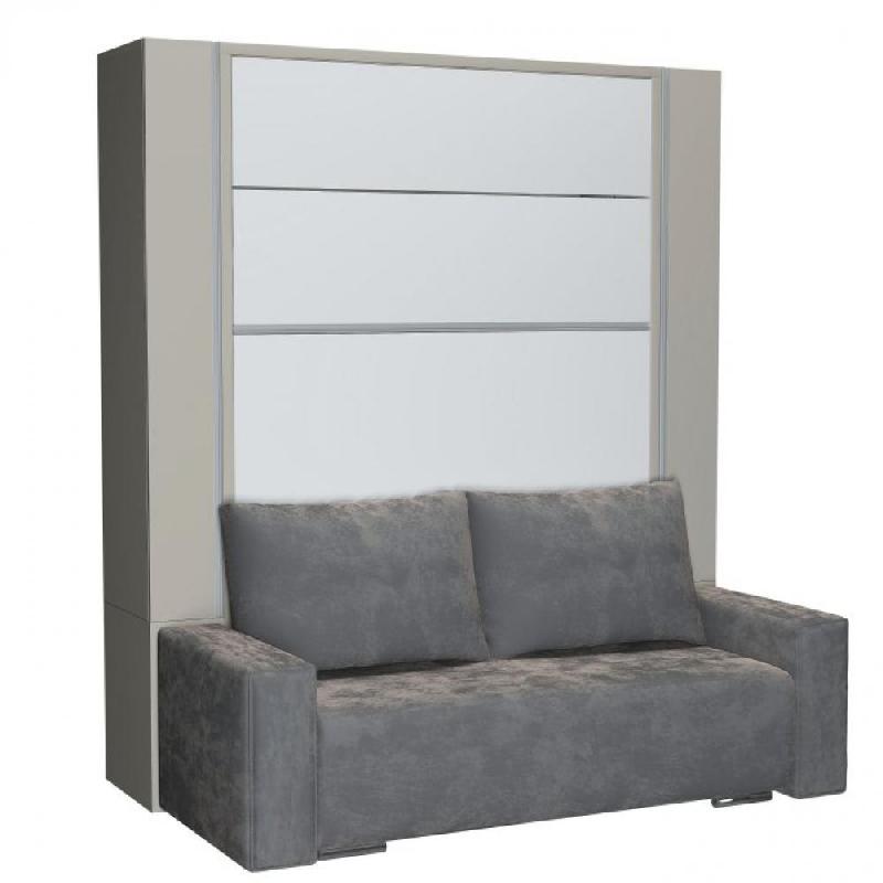 BELUGA SOFA ARMOIRE LIT ESCAMOTABLE 140CM FINITON GRIS ET BLANC CANAPÉ MICROFIBRE GRISE_0