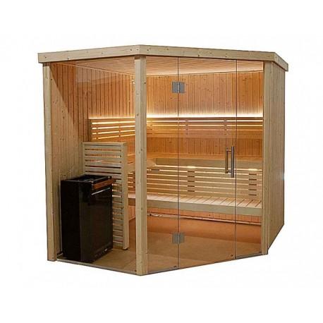 Cabine de sauna d'angle Harvia 206 x 203,3 x 202 cm - 3 à 4 personnes - Poêle Vega 8 kW et accessoires inclus_0