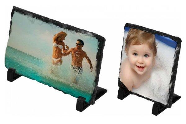 Cadeau publicitaire : Bloc ardoise blanc avec support noir en plastique - formats 15x15 cm et 12x22 cm - impression sublimation_0