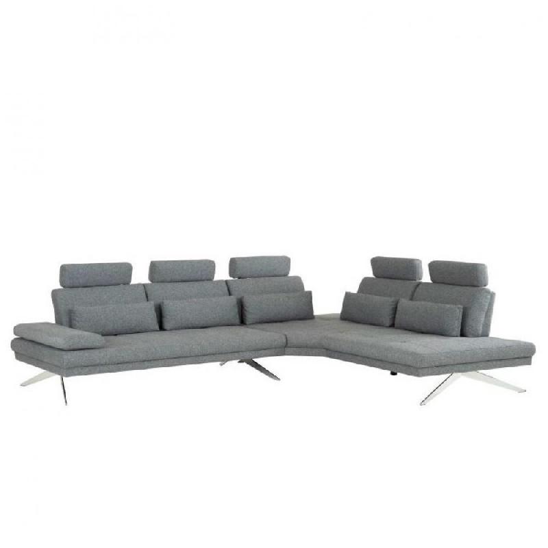 CANAPÉ GRAND ANGLE FERNIE DOUBLE PROFONDEUR RETOUR DROIT TÊTIÈRES TISSU GRIS 305 X 240 CM_0