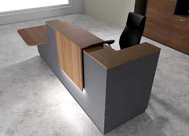 Comptoir d'accueil bi-colore avec PMR Delta et réhausse - Gauche, Non, Anthracite, 282, Acacia foncé_0