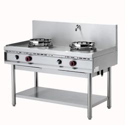 Fourneau wok gaz - 2 feux (2x 15 kW) - modèle WGL2-13 - acier inoxydable, avec système de refroidissement par rideau d'eau_0