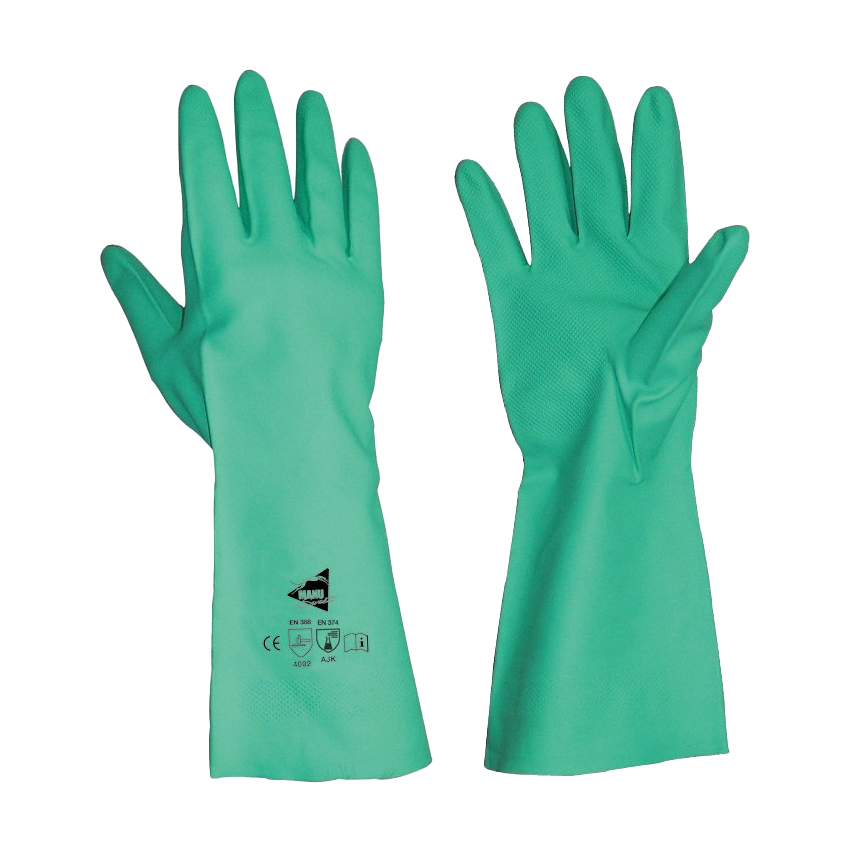 Gants de protection chimique Manusweet - Nitrile flocké coton vert - Réf: RC601 - PMN100-T07 - Taille 07 à 10 - Longueur 32cm_0