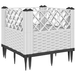 Helloshop26 - Jardinière bac lit surélevé plantes fleurs terrasse jardin avec piquets 43,5 x 43,5 x 43,5 cm PP blanc 02_0038201 - 3000214126746_0