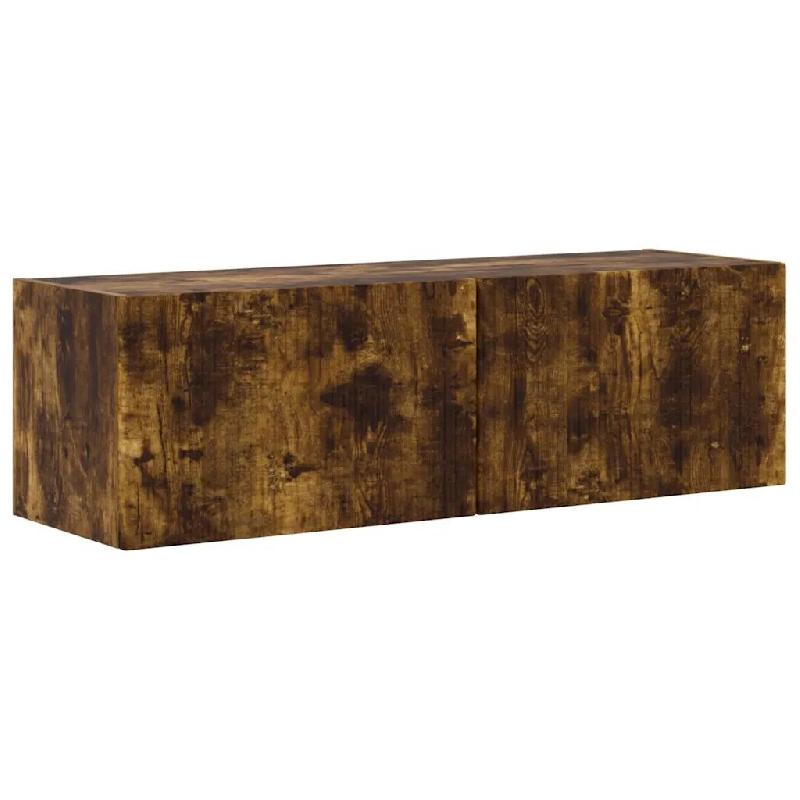 Helloshop26 - Meuble TV mural moderne avec étagères et portes pivotantes 98 x 31 x 29,5 cm en bois d'ingénierie chêne fumé 02_0054927 - Bois mass_0