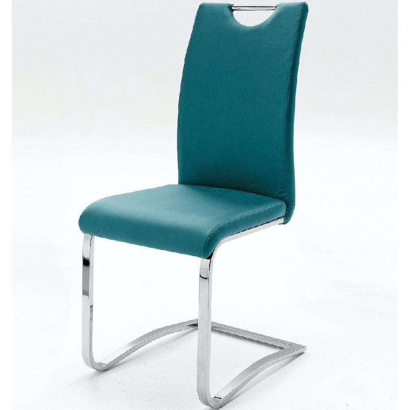 Lot de 4 chaises Kilou - tissu pétrole avec piètement luge en tube laqué noir mat - L43 x H100 x P57 cm_0