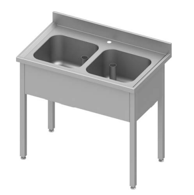 Plonge inox adossée avec 2 bacs sans egoutoires sans étagère 1000x600x900 soudée - 934536100S_0