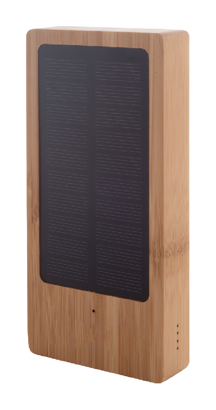 Power bank en bambou - 8000 mAh avec chargeur solaire intégré et ports USB-C/micro USB_0