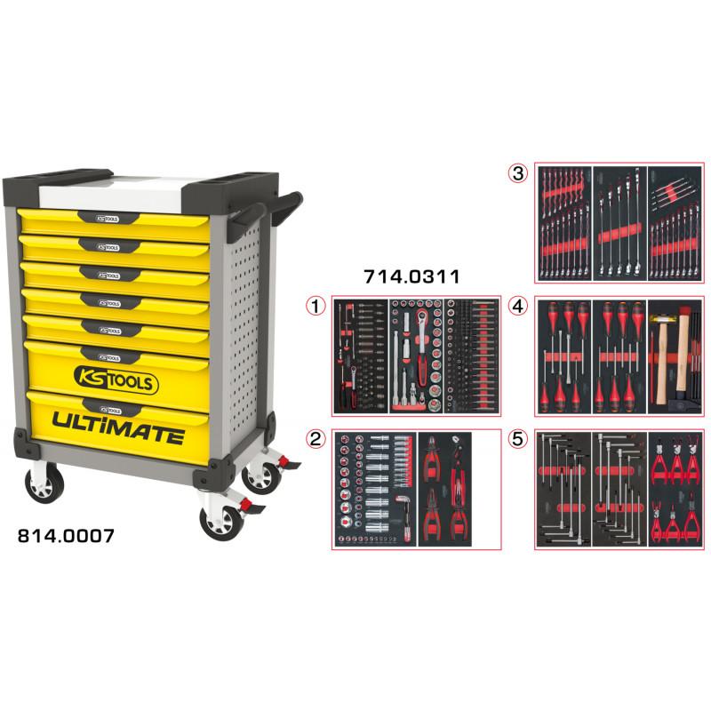 Servante PEARLline grise et jaune 7 tiroirs équipée de 311 outils - KS Tools | 814.7311_0