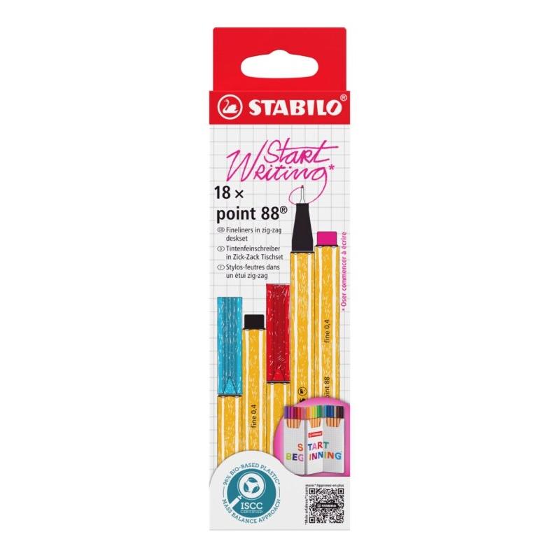 STABILO Etui zig-zag de 18 stylos-feutres point 88, tracé 0,4mm, encres 18 coloris assortis - 4006381616737_0