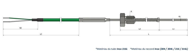 Thermocouple à visser Raccord à ressort - Type K, N, J, T, E, R, S, B - Classe 1 et 2 - Raccords multiples_0