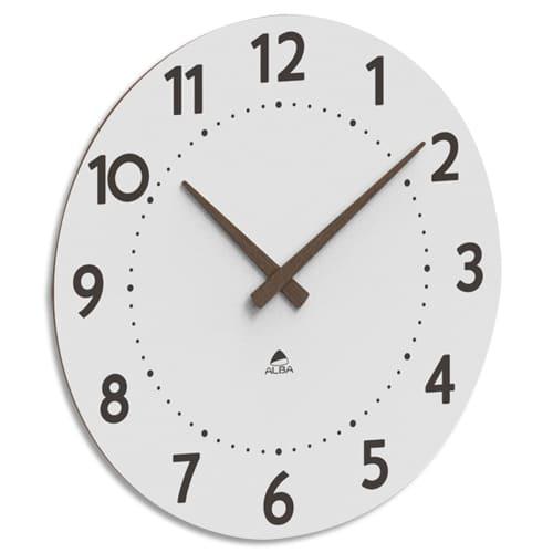 Alba horloge murale ø 55 cm en bois fsc. Pile aa non fournie. Cadre blanc, aiguilles en bois de noyer_0