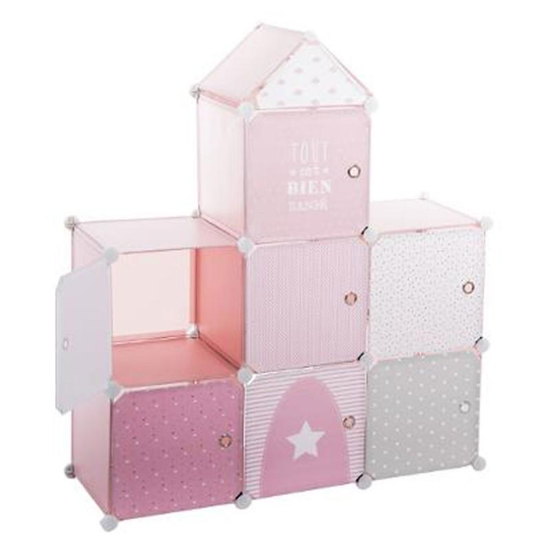 Boîtes de rangement Château 111 cm rose - Paris Prix - 7 cases en polypropylène_0